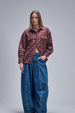 חולצת איזבל משבצות חולצה o-s אדום טיאגו