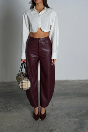 מכנס עור ג׳אגר מכנס בורדו GOVANA