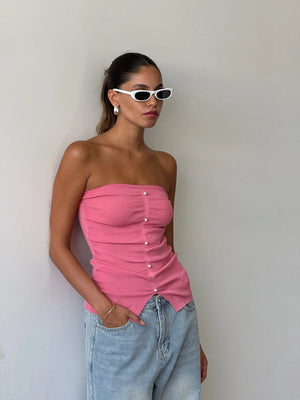 סטרפלס רוי פנינים חולצה ורוד O.S טיאגו