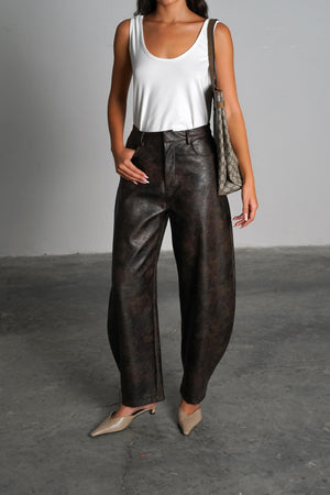 מכנס עור ג׳אגר מכנס חום GOVANA