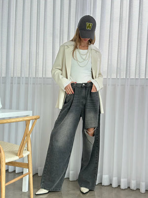 מכנס ג'ינס ליהי ג׳ינס one-size-36-40 אפור טיאגו