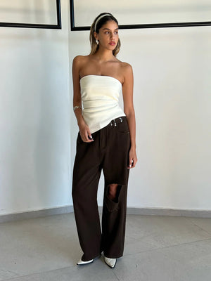 מכנס ג'ינס ליהי ג׳ינס one-size-36-40 חום טיאגו