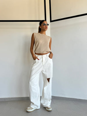 מכנס ג'ינס ליהי ג׳ינס one-size-36-40 לבן טיאגו