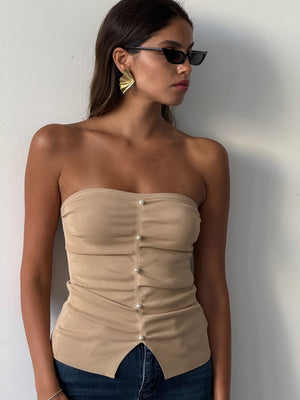 סטרפלס רוי פנינים חולצה מוקה O.S טיאגו