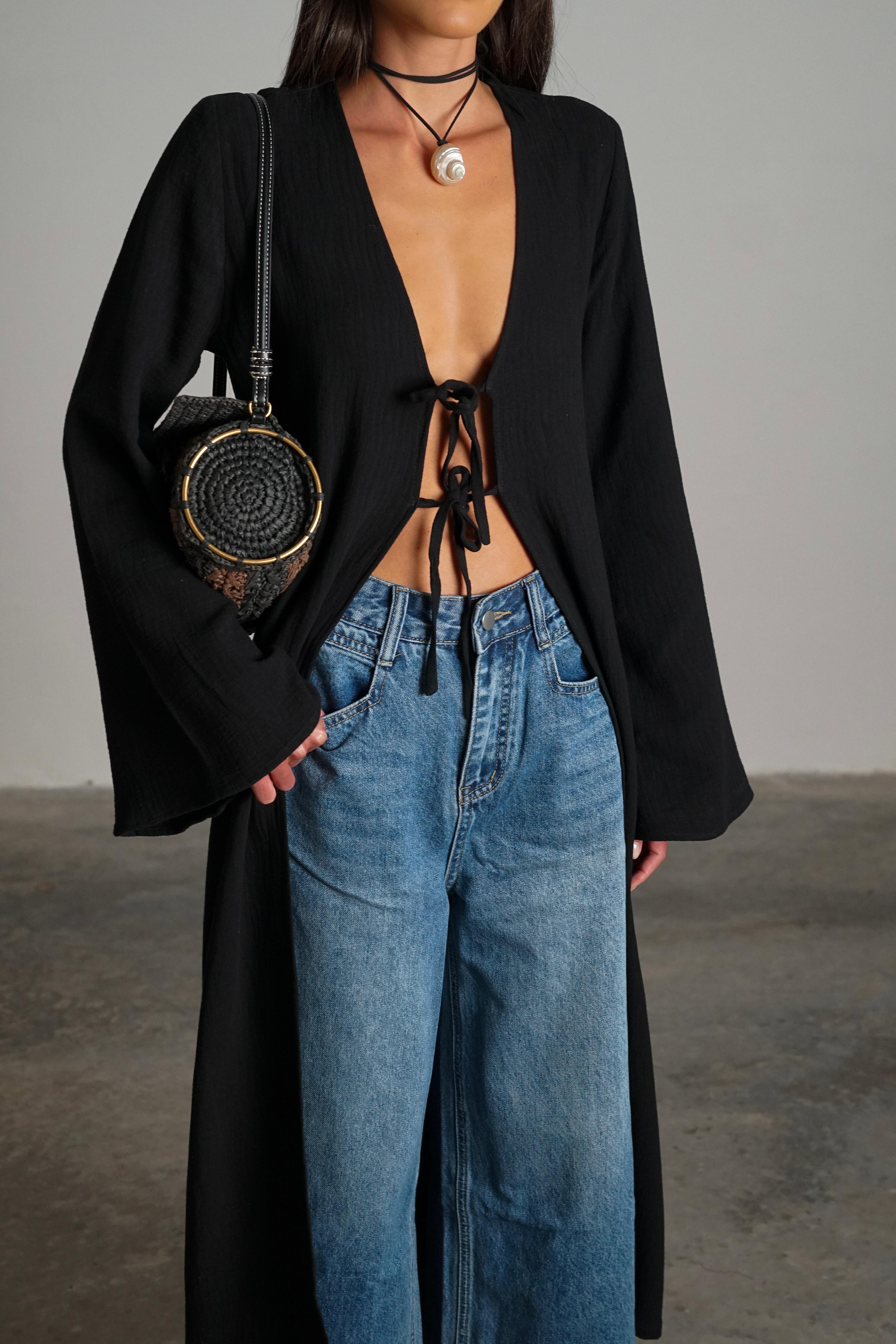 קימונו וואן חולצה שחור GOVANA