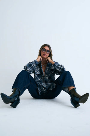 חולצת איזבל משבצות חולצה o-s כחול משובץ טיאגו