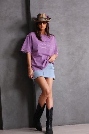 טי שרט EVERYTHING תחרה חולצה סגול O.S אנטיגו