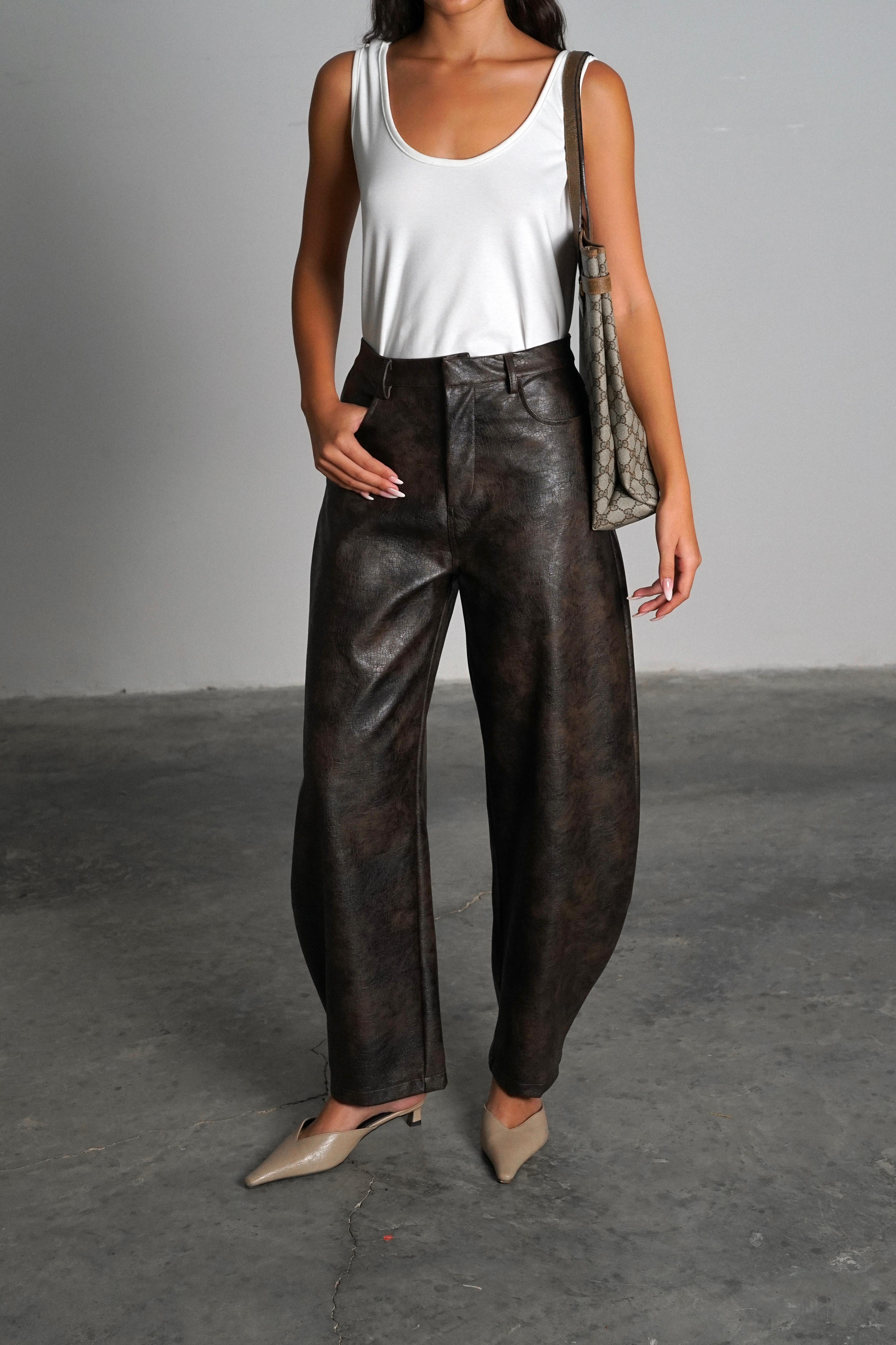 מכנס עור ג׳אגר מכנס חום GOVANA