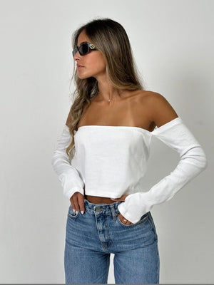 סטרפלס שרוולים חולצה לבן REALTY