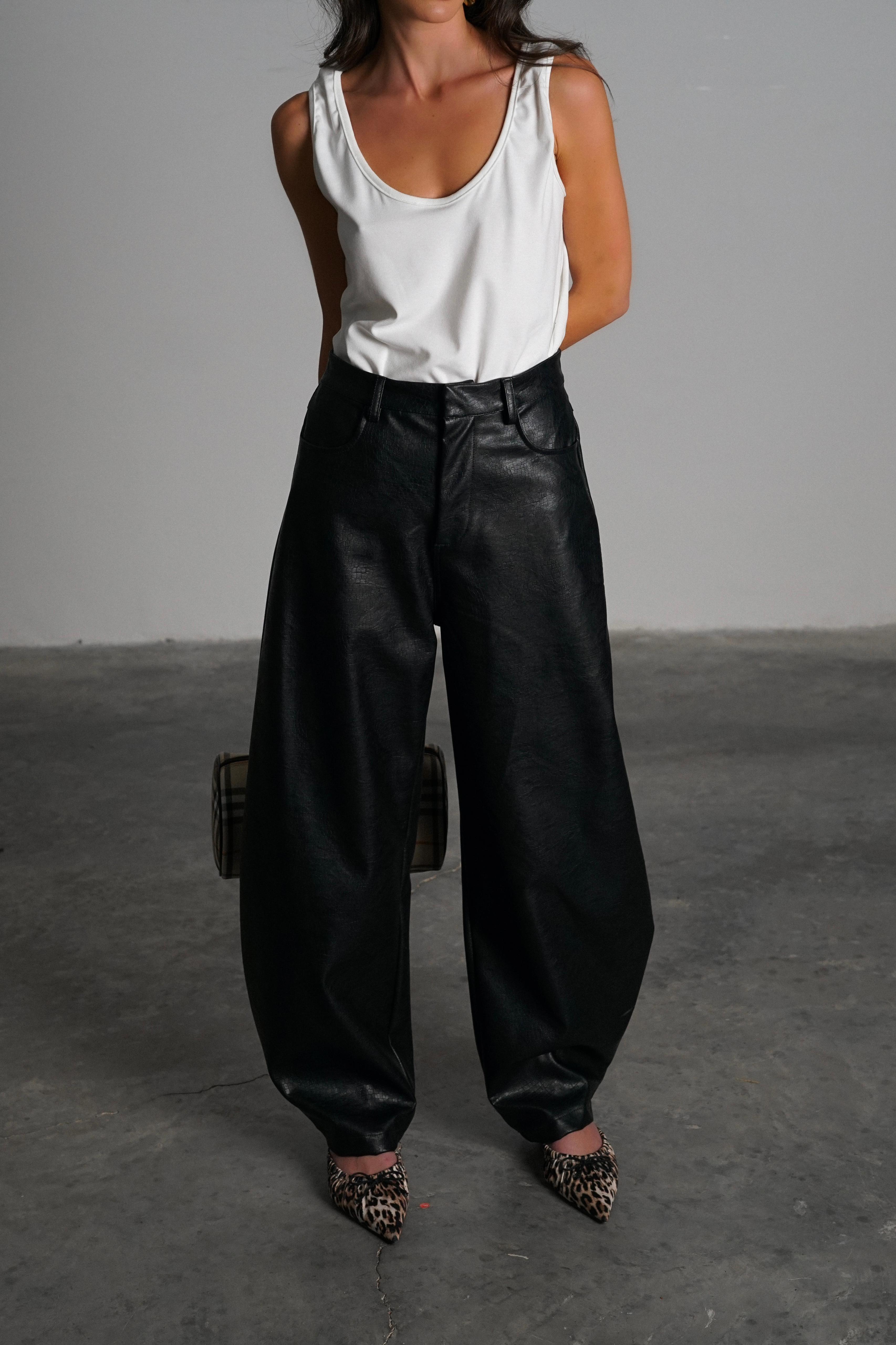 מכנס עור ג׳אגר מכנס שחור GOVANA