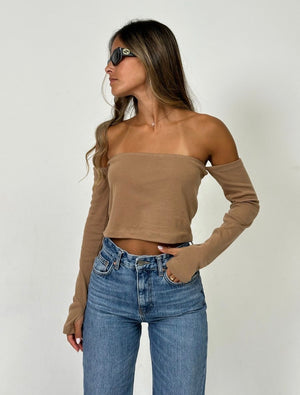 סטרפלס שרוולים חולצה חום REALTY